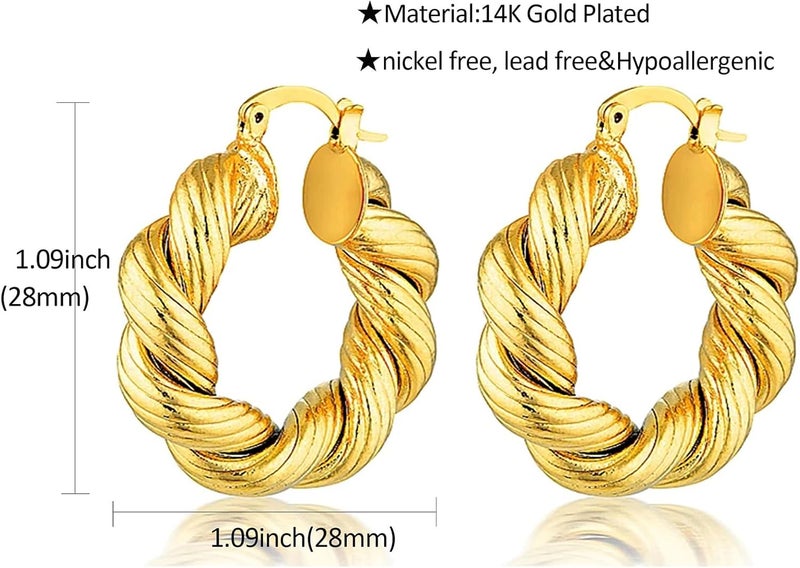 Tewiky Chunky Gold Hoop Earrings for Women, 14k Gold Plated Thick Triple Hoop Earrings Hypoallergenic Trendy Chunky Gold Hoops Earrings Dainty Jewelry Gifts for Women - Image 5
